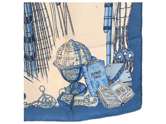 Foulard Hermès Vintage Ocean Blue Silk Caravelle 1965 Ledoux - vista 3
