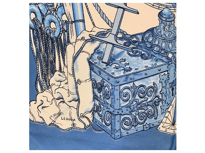 Foulard Hermès Vintage Ocean Blue Silk Caravelle 1965 Ledoux - vista 4