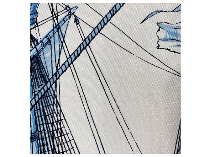 Foulard Hermès Vintage Ocean Blue Silk Caravelle 1965 Ledoux - vista 5