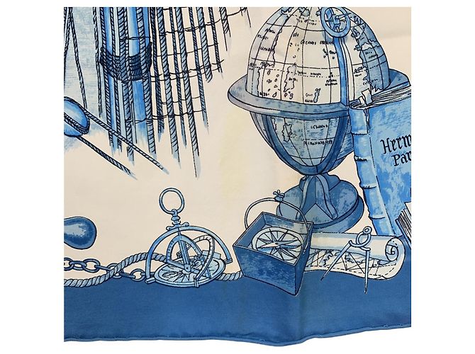 Foulard Hermès Vintage Ocean Blue Silk Caravelle 1965 Ledoux - vista 6