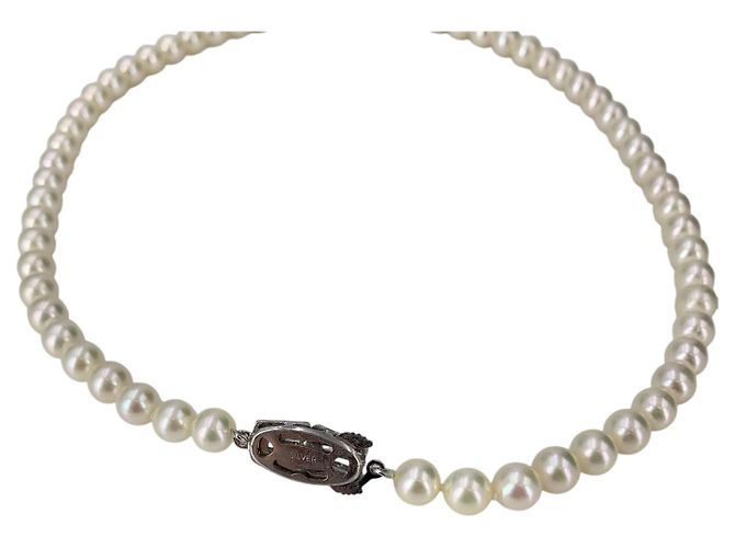 Autre Marque Collana di perle d'acqua dolce Vintage White 7mm con chiusura filigrana in argento 43cm - vista 4