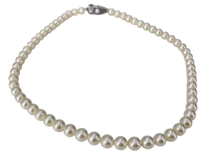 Autre Marque Collana di perle d'acqua dolce Vintage White 7mm con chiusura filigrana in argento 43cm - vista 5