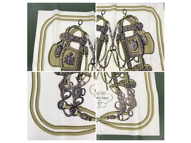 Hermès Foulard di seta Hermes Vintage Olive Green Brides de Gala Grygkar 40x40 - vista 4
