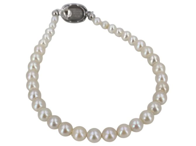 Autre Marque Bracciale di perle Akoya Vintage White 3.2mm 4.9 mm con chiusura in vernice argento - vista 5