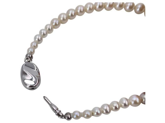 Autre Marque Bracciale di perle Akoya Vintage White 3.2mm 4.9 mm con chiusura in vernice argento - vista 6