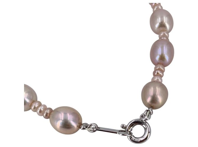 Autre Marque Bracciale in perle d'acqua dolce vintage rosa 6 mm ovali con chiusura a molla - vista 3