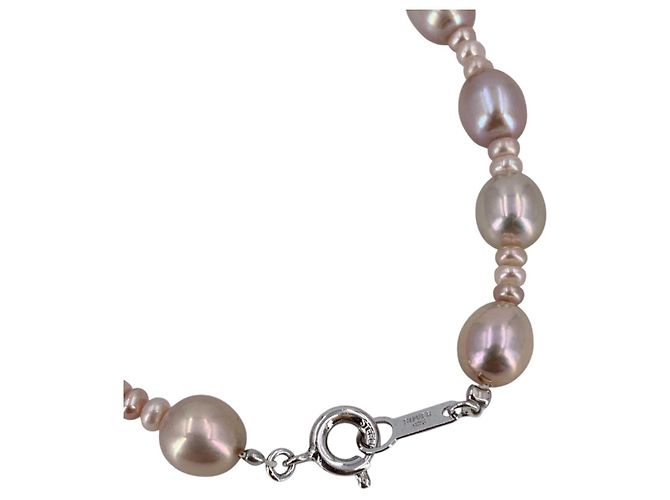 Autre Marque Bracciale in perle d'acqua dolce vintage rosa 6 mm ovali con chiusura a molla - vista 4