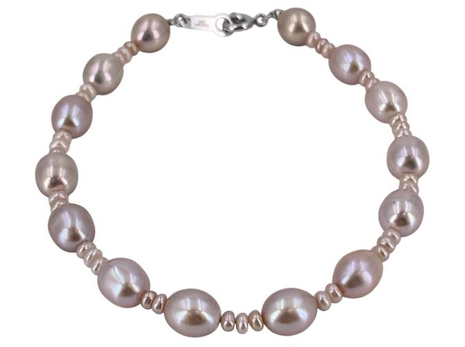 Autre Marque Bracciale in perle d'acqua dolce vintage rosa 6 mm ovali con chiusura a molla - vista 5