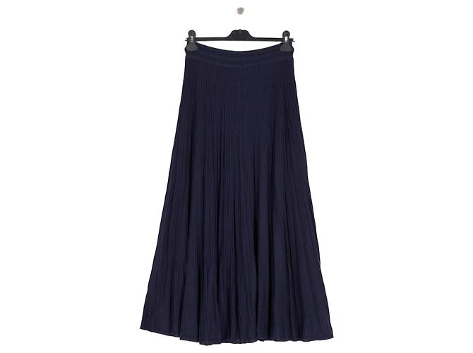 Gonna lunga plissettata in seta blu navy Eric Bompard - vista 2