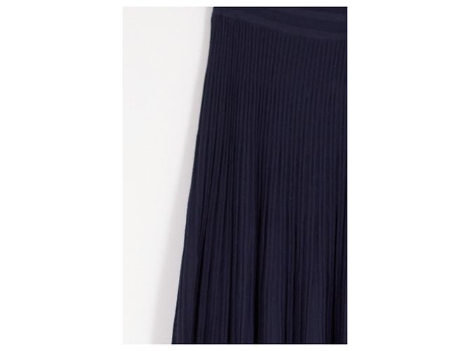 Gonna lunga plissettata in seta blu navy Eric Bompard - vista 4
