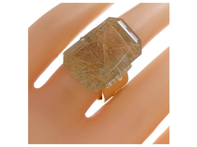 Autre Marque Bibigi Ring aus 750 Gelbgold, Rutilquarz und Diamant - Ansicht 5