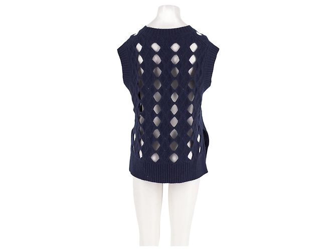 Pull sans manches en laine bleu marine Eric Bompard - vue 2