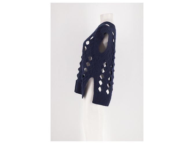 Pull sans manches en laine bleu marine Eric Bompard - vue 3