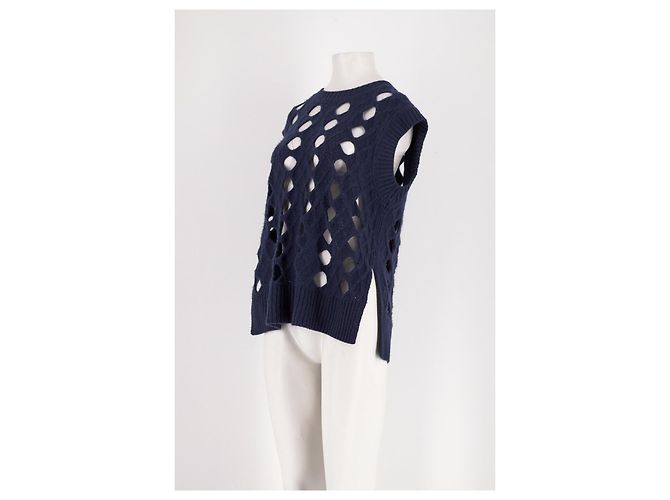 Pull sans manches en laine bleu marine Eric Bompard - vue 4
