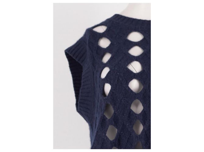 Pull sans manches en laine bleu marine Eric Bompard - vue 6