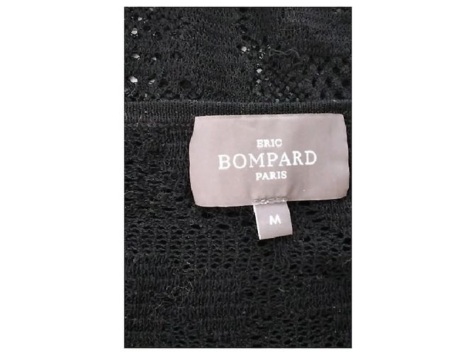 Pull Eric Bompard en coton noir col V dentelle florale - vue 7