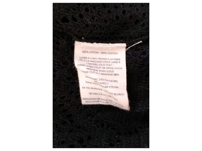 Pull Eric Bompard en coton noir col V dentelle florale - vue 8