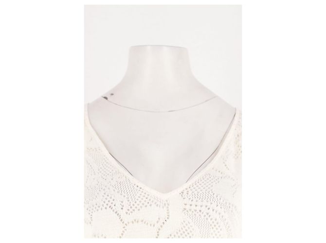 Maglione Eric Bompard in cotone bianco con scollo a V e pizzo - vista 5