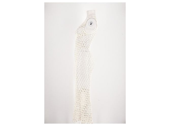Autre Marque Vestido maxi de ganchillo blanco MARYSIA con flecos - vista 3