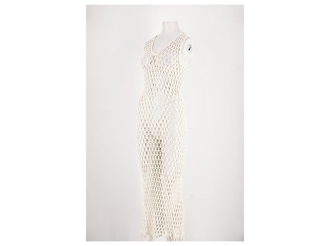 Autre Marque Vestido maxi de ganchillo blanco MARYSIA con flecos - vista 4