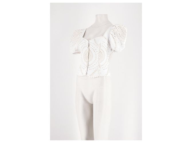 Autre Marque Top corto in cotone bianco ricamato Charo Ruiz - vista 3