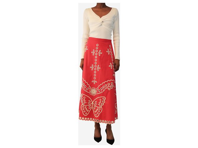 Red Valentino Falda midi de broderie anglaise rosa - size UK 6 - vista 2