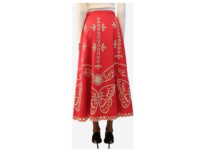 Red Valentino Falda midi de broderie anglaise rosa - size UK 6 - vista 3