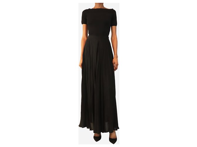 Valentino Saia midi plissada de seda preta - size UK 8 - vista 2