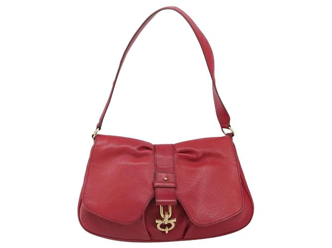 Borsa a tracolla Salvatore Ferragamo Gancini in pelle rossa e oro - vista 13