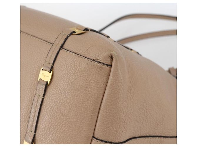 Borsa Tote Salvatore Ferragamo Vala in pelle beige e oro - vista 15