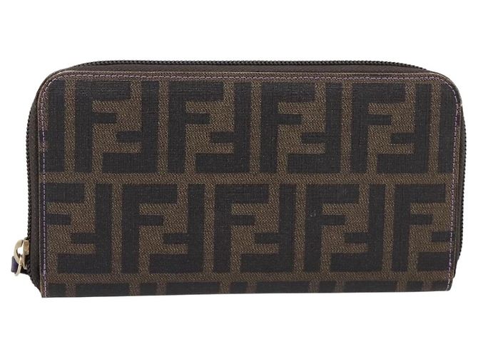 Portafoglio lungo FENDI Zucca Canvas PVC Nero Marrone - vista 13