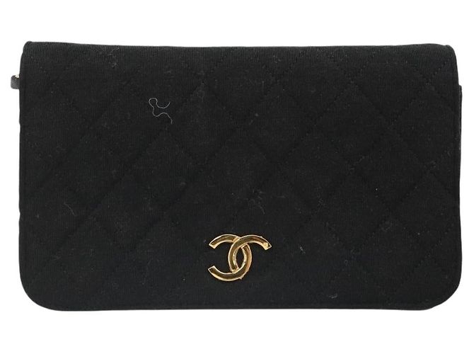 Bolso de hombro CHANEL Matelasse con cadena de algodón negro y dorado CC - vista 13