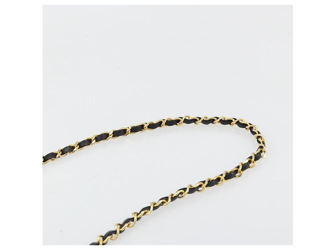Bolso de hombro CHANEL Matelasse con cadena de algodón negro y dorado CC - vista 14