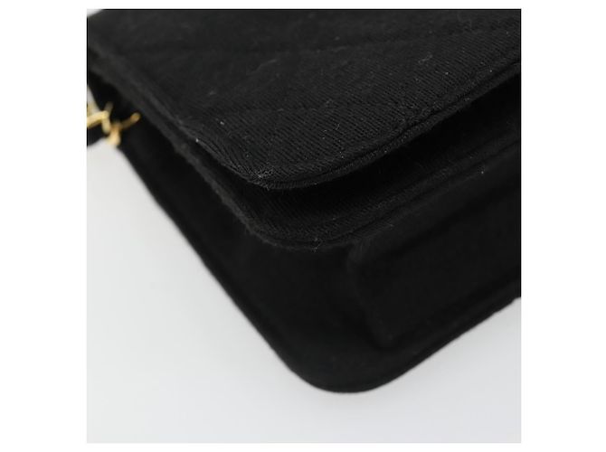 Bolso de hombro CHANEL Matelasse con cadena de algodón negro y dorado CC - vista 16