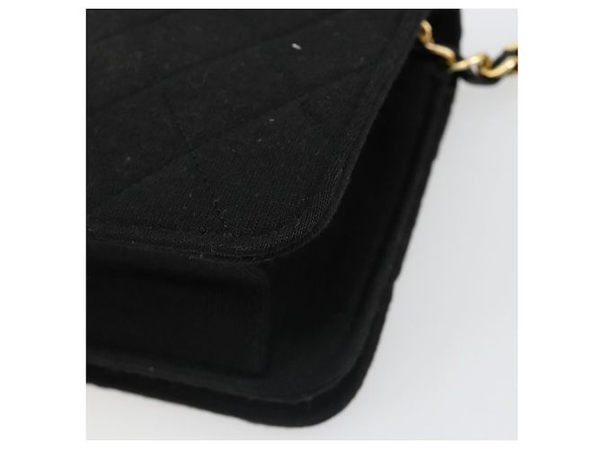 Bolso de hombro CHANEL Matelasse con cadena de algodón negro y dorado CC - vista 17