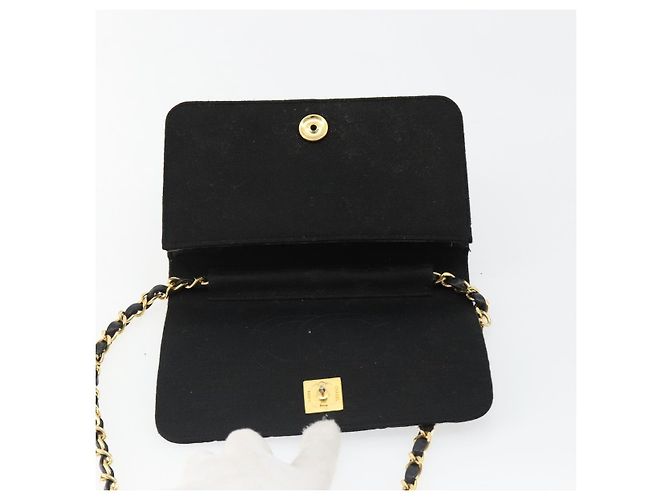 Bolso de hombro CHANEL Matelasse con cadena de algodón negro y dorado CC - vista 21