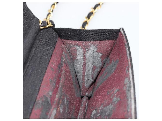 Bolso de hombro CHANEL Matelasse con cadena de algodón negro y dorado CC - vista 23