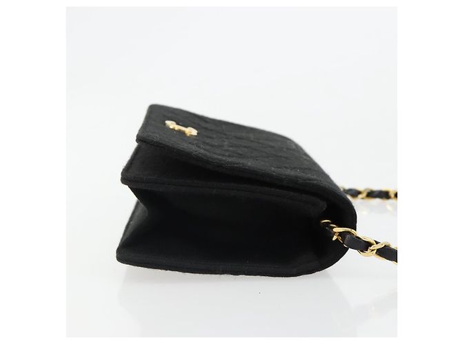 Bolso de hombro CHANEL Matelasse con cadena de algodón negro y dorado CC - vista 3