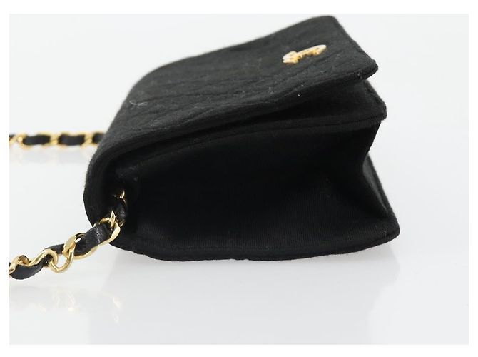 Bolso de hombro CHANEL Matelasse con cadena de algodón negro y dorado CC - vista 4