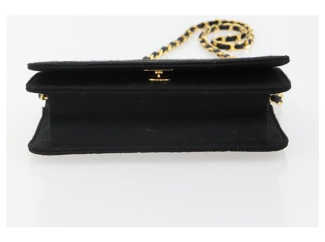 Bolso de hombro CHANEL Matelasse con cadena de algodón negro y dorado CC - vista 5
