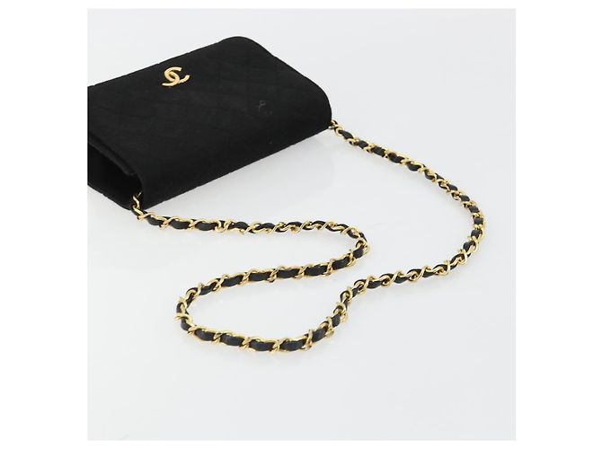 Bolso de hombro CHANEL Matelasse con cadena de algodón negro y dorado CC - vista 7