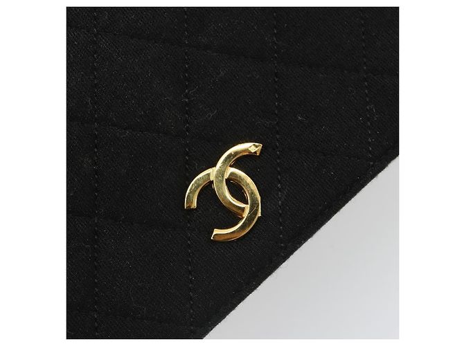 Bolso de hombro CHANEL Matelasse con cadena de algodón negro y dorado CC - vista 8