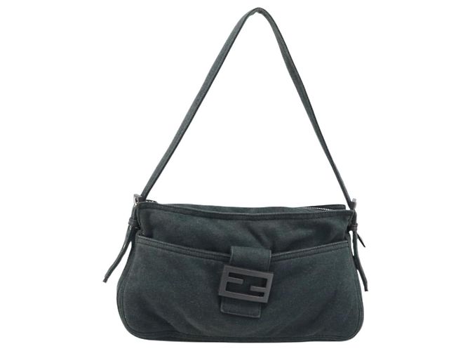 Bolsa de mão FENDI Mamma Baguette em algodão Gray Silver - vista 13