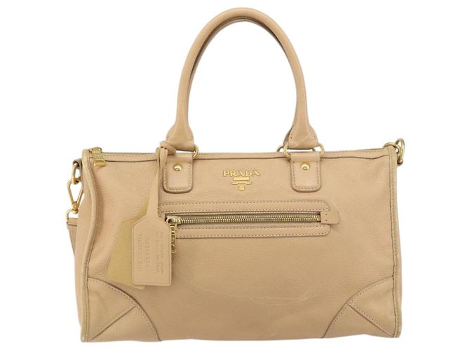 Jacquard Bolso de mano PRADA de cuero 2way Beige Gold - vista 13