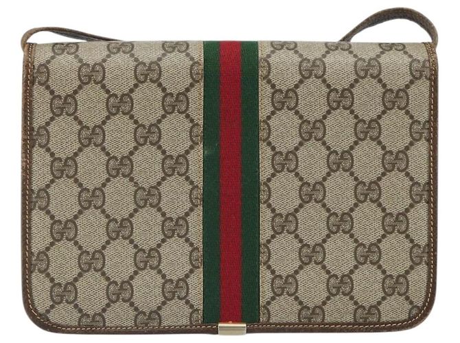 Borsa a tracolla GUCCI GG Supreme Web Sherry Line PVC Beige Gold - vista 2