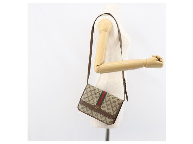 Borsa a tracolla GUCCI GG Supreme Web Sherry Line PVC Beige Gold - vista 22
