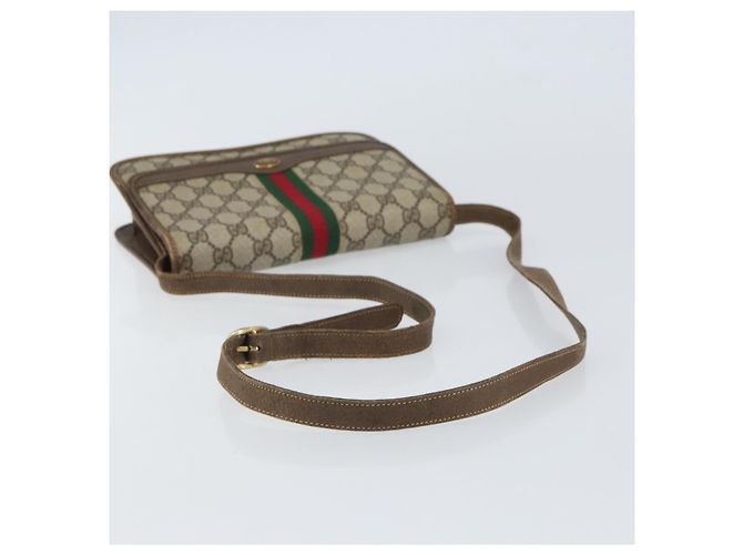 Borsa a tracolla GUCCI GG Supreme Web Sherry Line PVC Beige Gold - vista 7