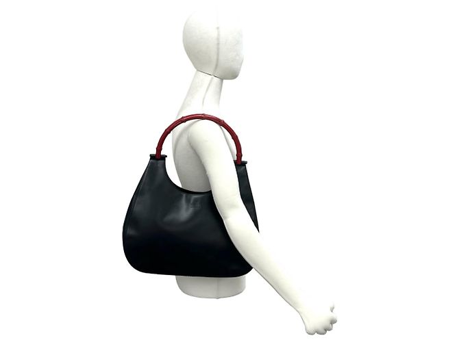Bolsa de ombro em couro com logo Bamboo Gucci - vista 2