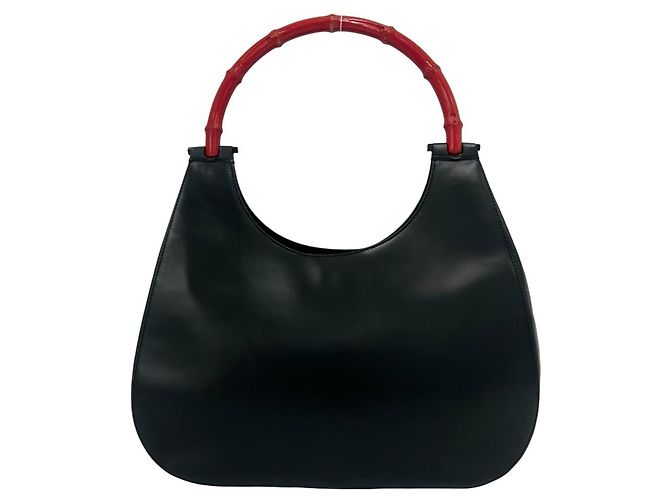 Bolsa de ombro em couro com logo Bamboo Gucci - vista 3