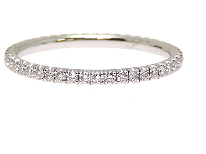 Anello fede Cartier in oro bianco 18K e diamanti - vista 4